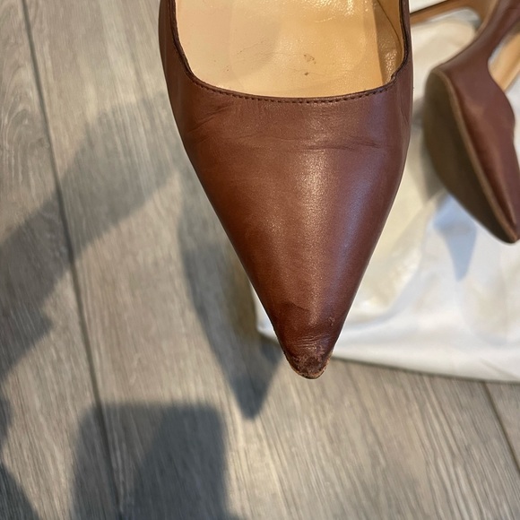 Manolo Blahnik Chocolate Brown Pointed-Toe Leather Pumps - Picture 7 of 12